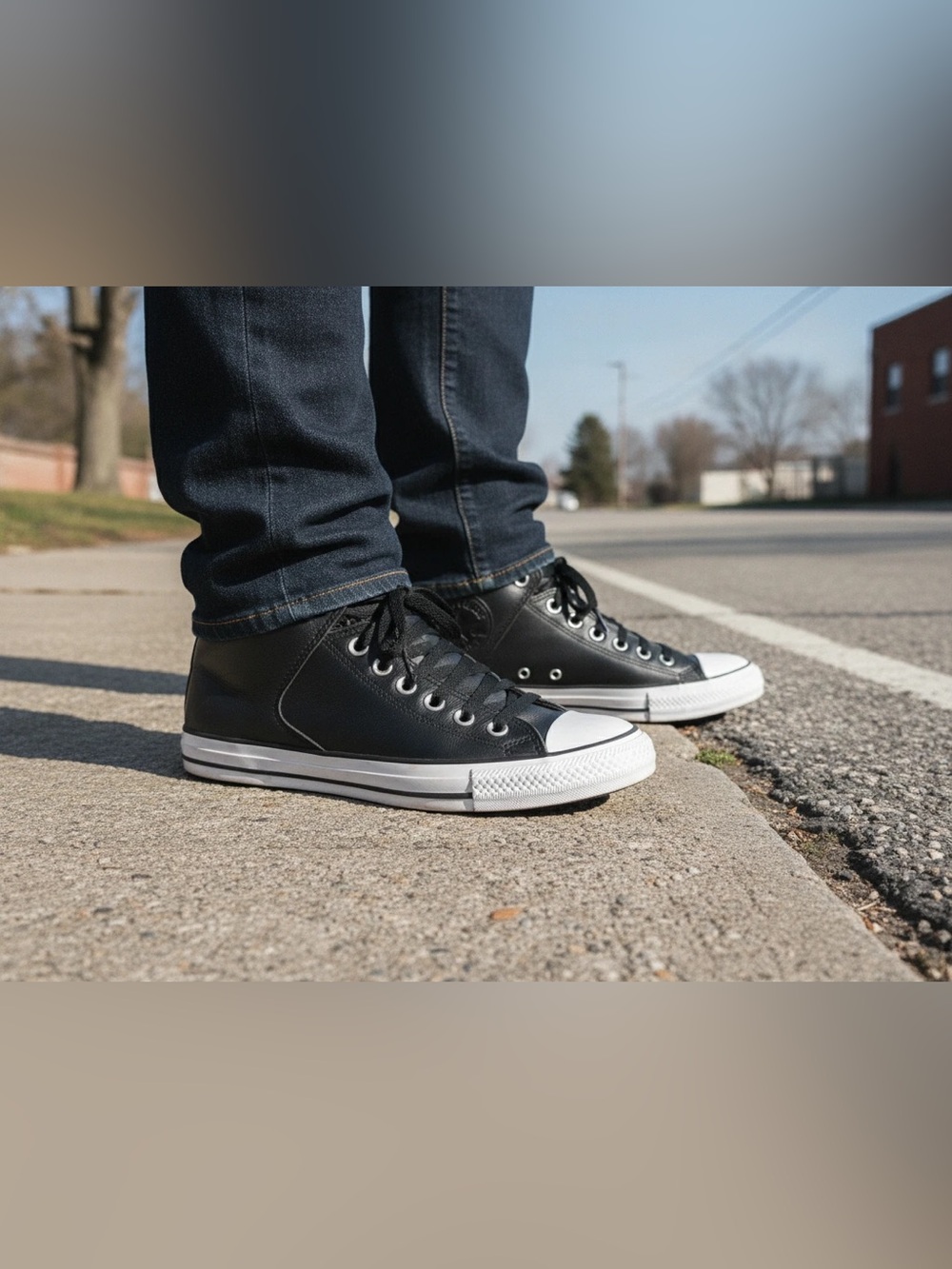 Converse All Star High Street Sneakers in Black Leather, Mens 8/ Women’s 10 - Picture 2 of 7